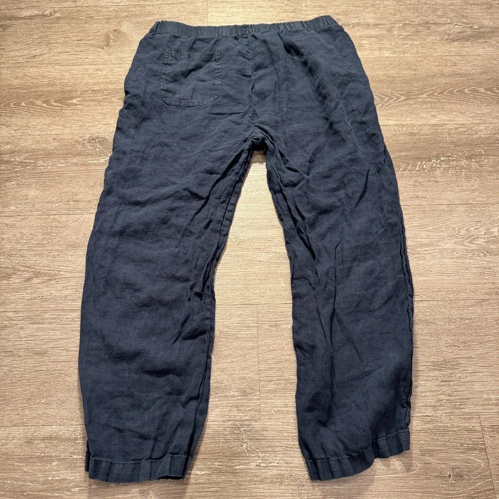 Quince Pants Womens Large Blue 100% Linen Pullon Costal Lounge Comfort 32x25